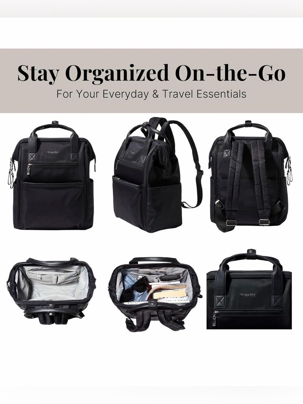 Baggallini Soho Backpack Black- Sleek Everyday/ Travel Bag NWT - Picture 11 of 11